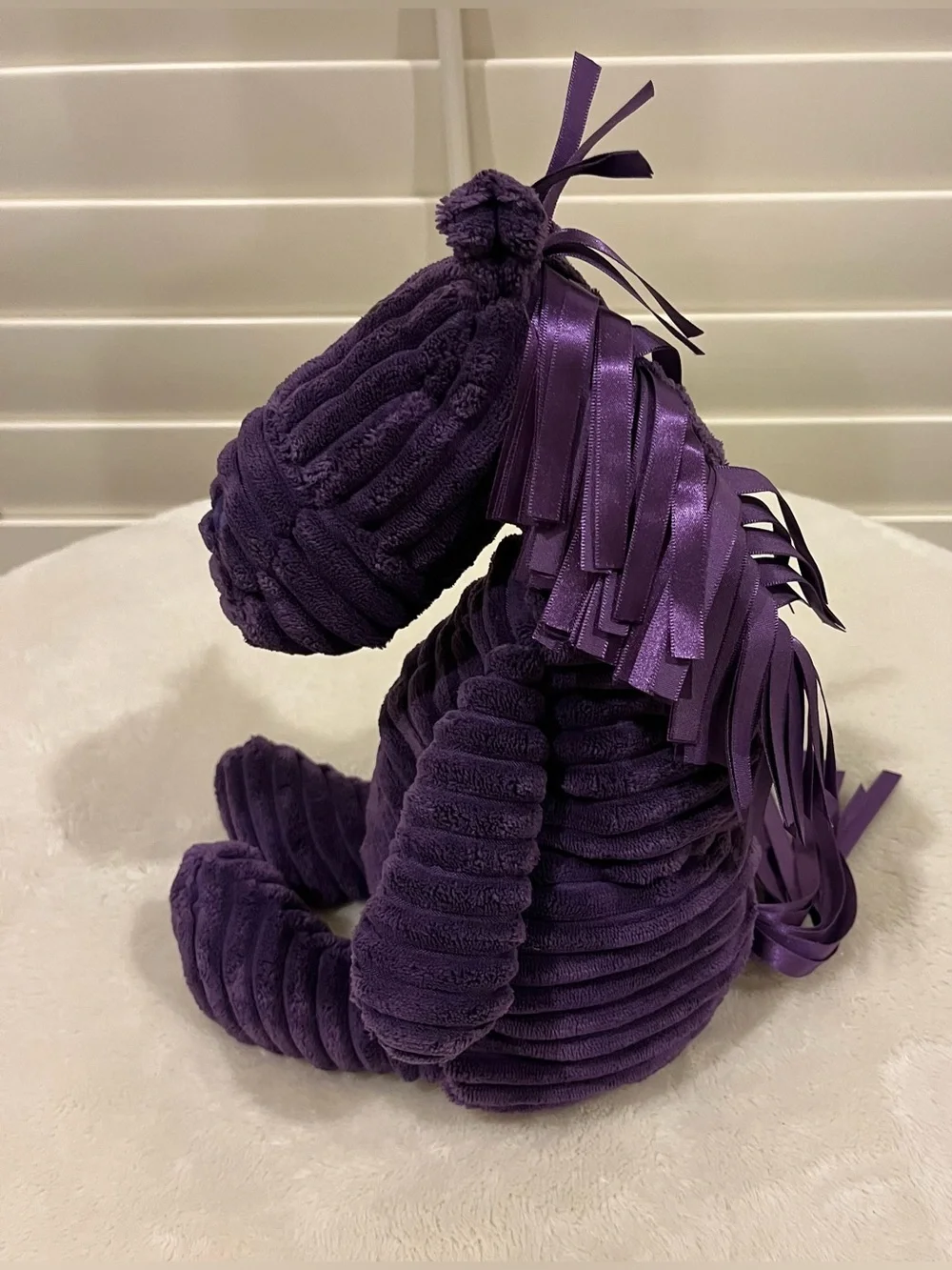 Jellycat Cordy Roy Horse Plush Purple Corduroy Stuffed Animal Toy Ribbon 16”